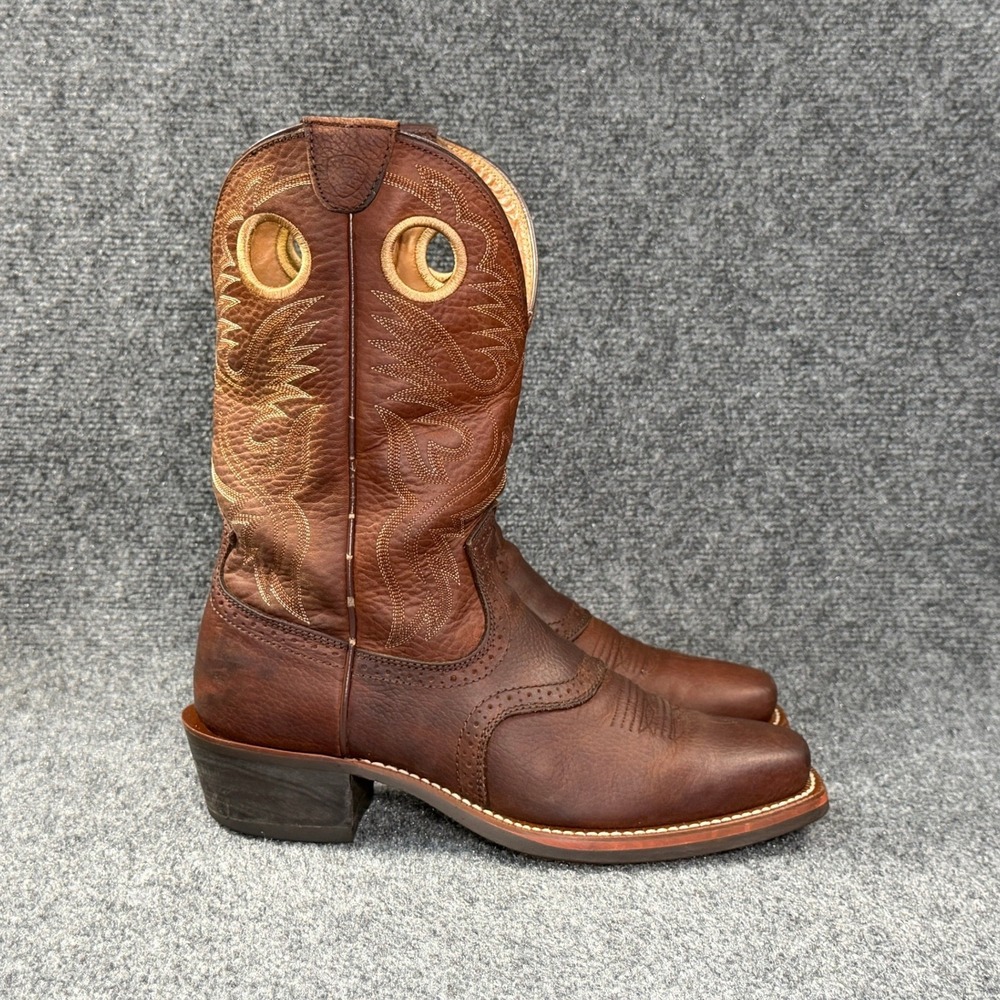 Ariat Heritage Roughstock Cowboy Boots Men's 8D Brown Leather Square Toe Western